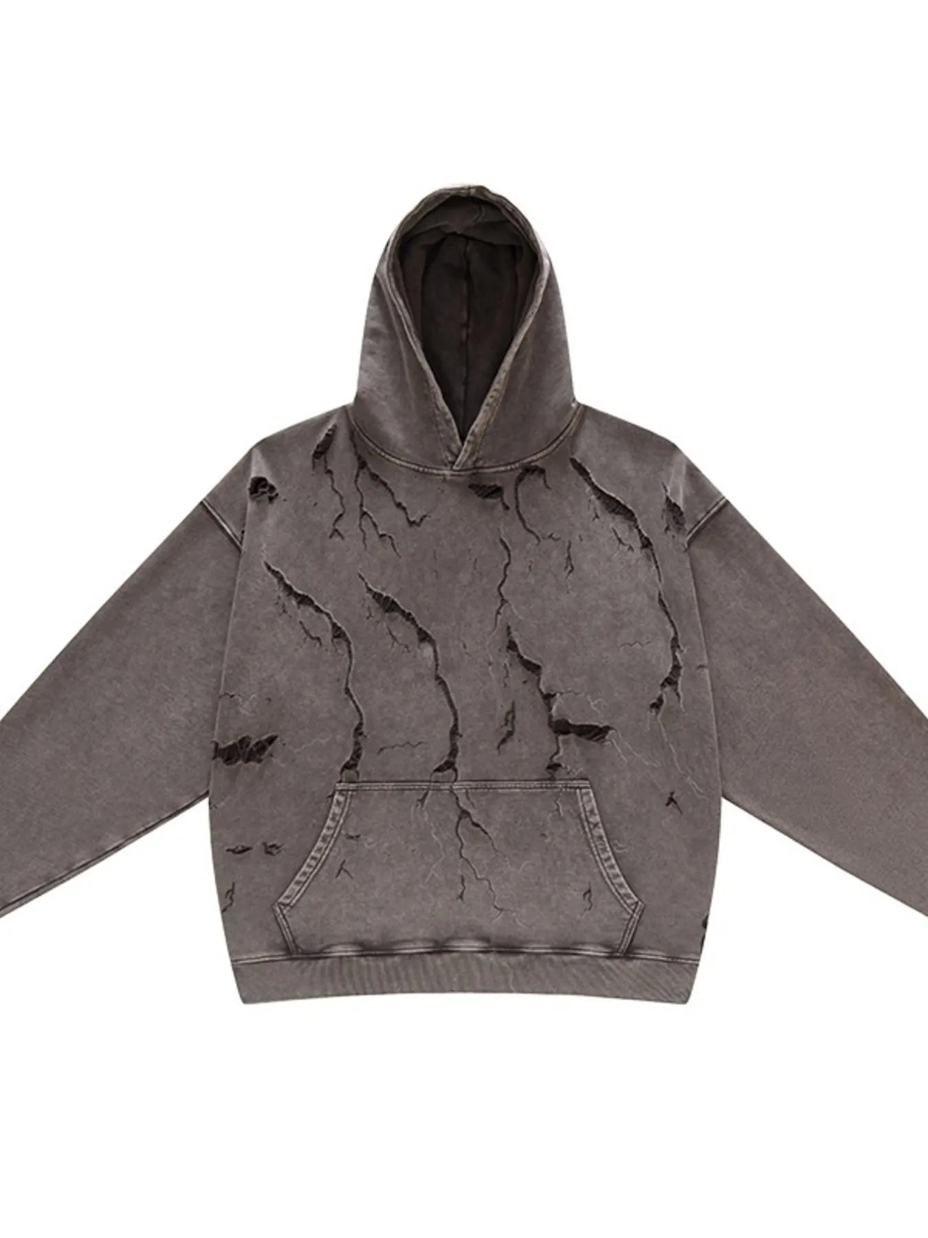 Distressed Long Sleeve Hoodie – Vintage Oversized Streetwear Pullover - DYNIM