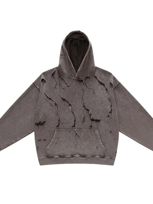Distressed Long Sleeve Hoodie – Vintage Oversized Streetwear Pullover - DYNIM