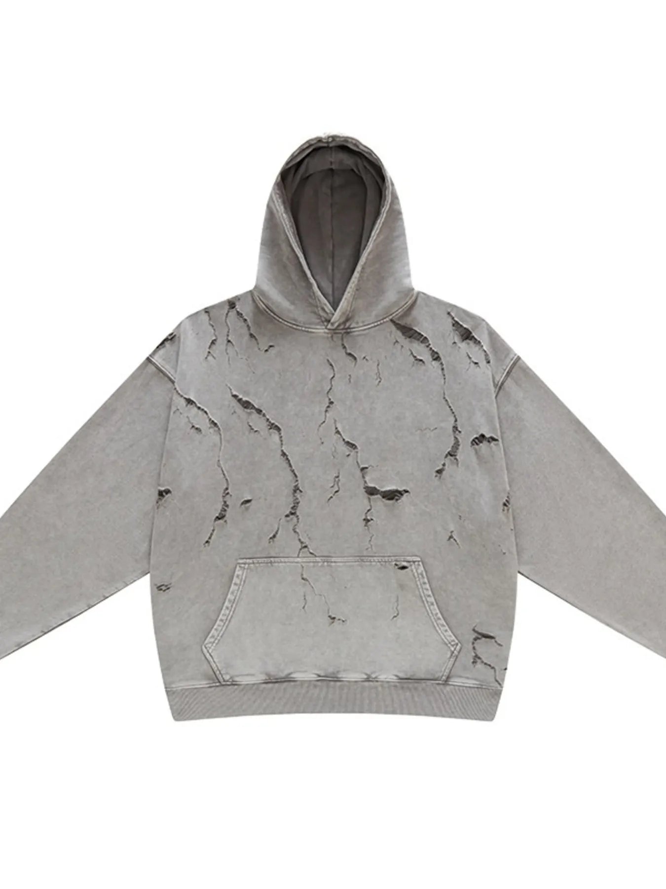 Distressed Long Sleeve Hoodie – Vintage Oversized Streetwear Pullover - DYNIM