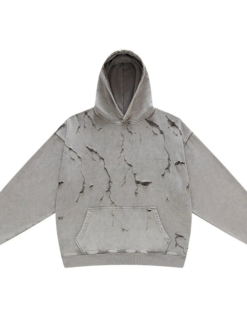Distressed Long Sleeve Hoodie – Vintage Oversized Streetwear Pullover - DYNIM
