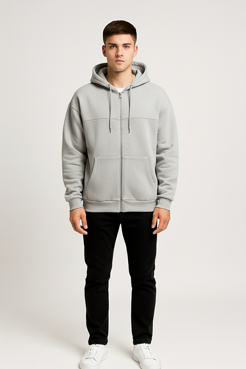 Classic Zip-Up Hoodie – Oversized Long Sleeve Streetwear