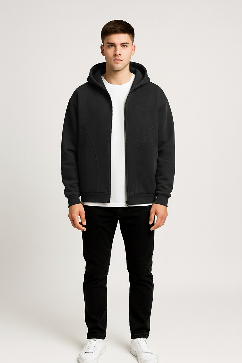 Solid Color Zip-Up Hoodie – Oversized Streetwear Essential