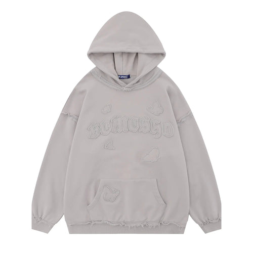 Frayed Hem Long Sleeve Hoodie – Oversized Streetwear Pullover - DYNIM