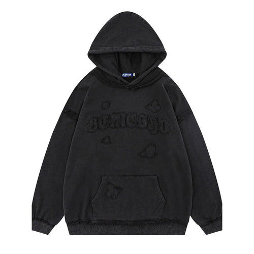 Frayed Hem Long Sleeve Hoodie – Oversized Streetwear Pullover - DYNIM