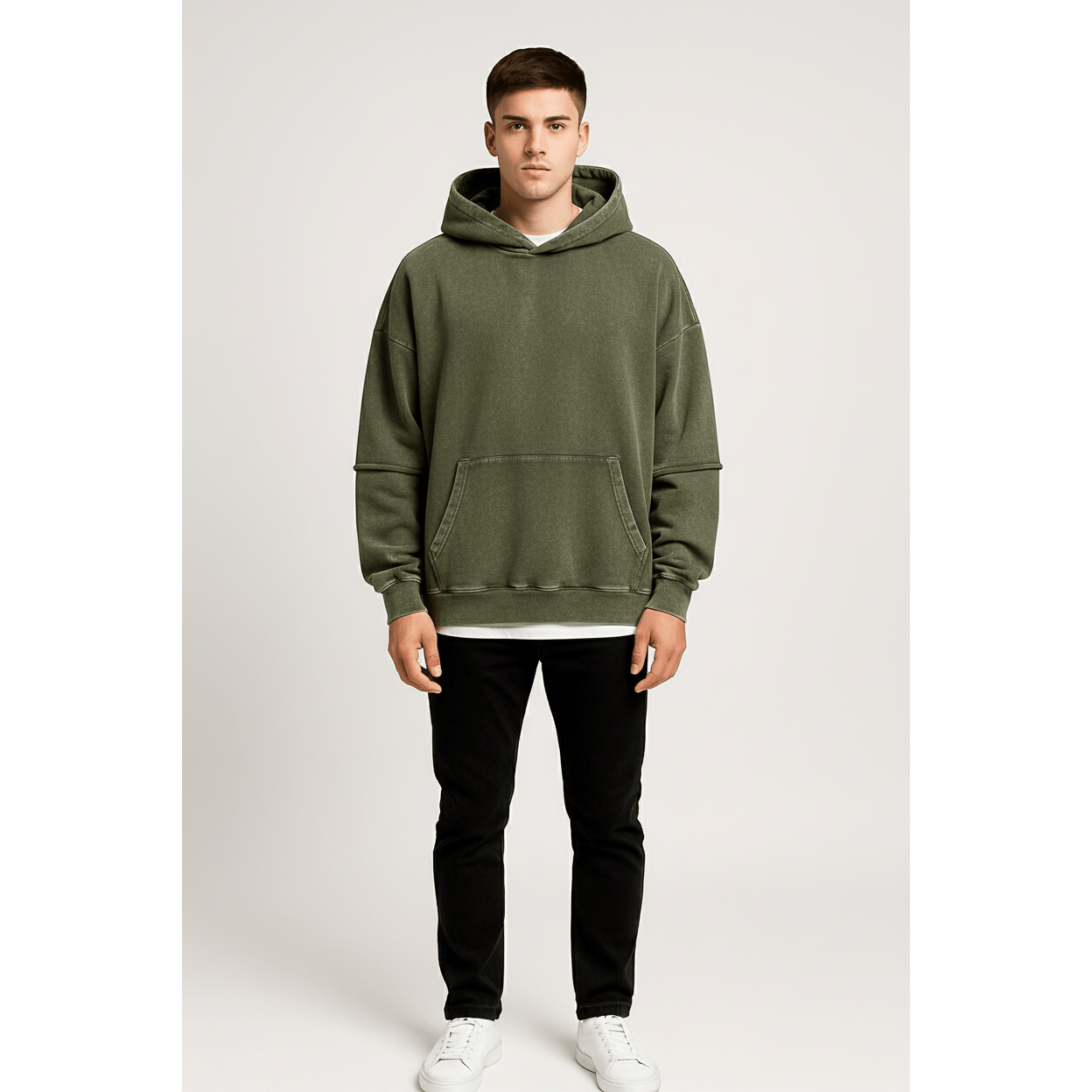 Kangaroo Pocket Long Sleeve Hoodie – Oversized Streetwear Pullover - DYNIM