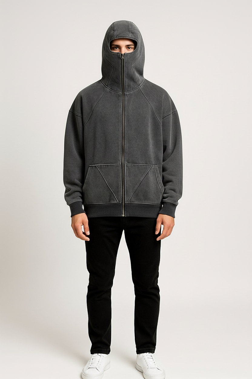 Full Face Zip-Up Hoodie – Oversized Streetwear Balaclava Jacket