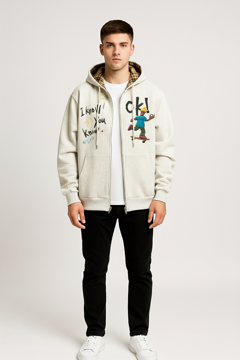 Graphic Zip-Up Hoodie – Oversized Streetwear Hoodie with Pockets